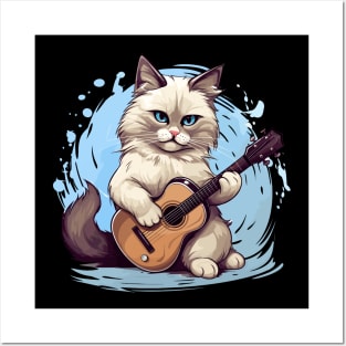 Ragdoll Cat Playing Guitar Posters and Art